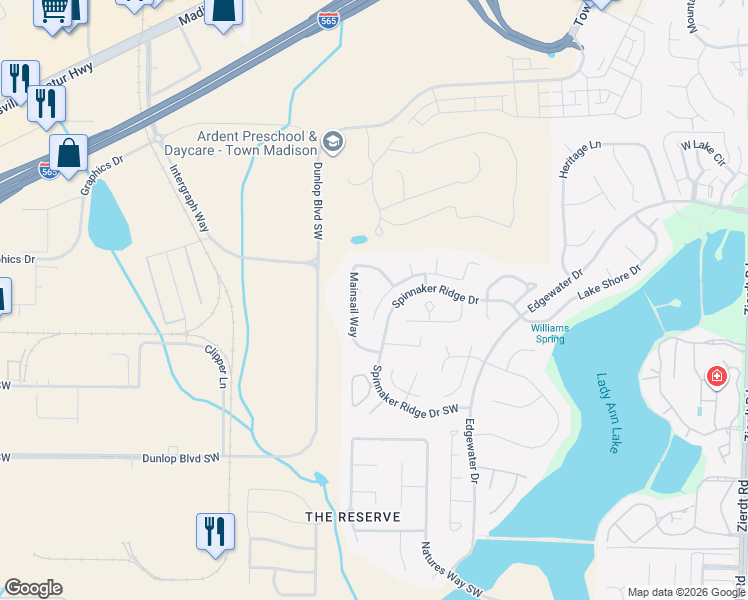map of restaurants, bars, coffee shops, grocery stores, and more near 107 Compass Point Drive in Madison