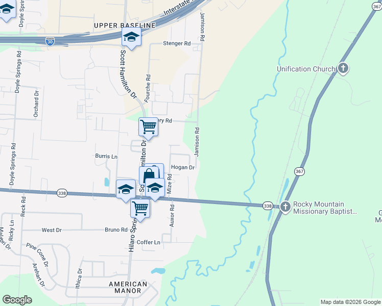 map of restaurants, bars, coffee shops, grocery stores, and more near 16 Rocco Drive in Little Rock