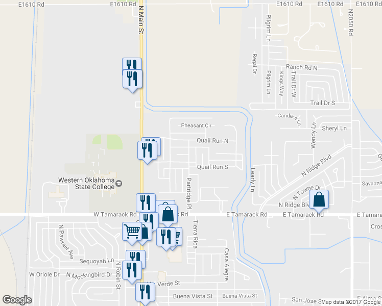 map of restaurants, bars, coffee shops, grocery stores, and more near 3212 Partridge Place in Altus
