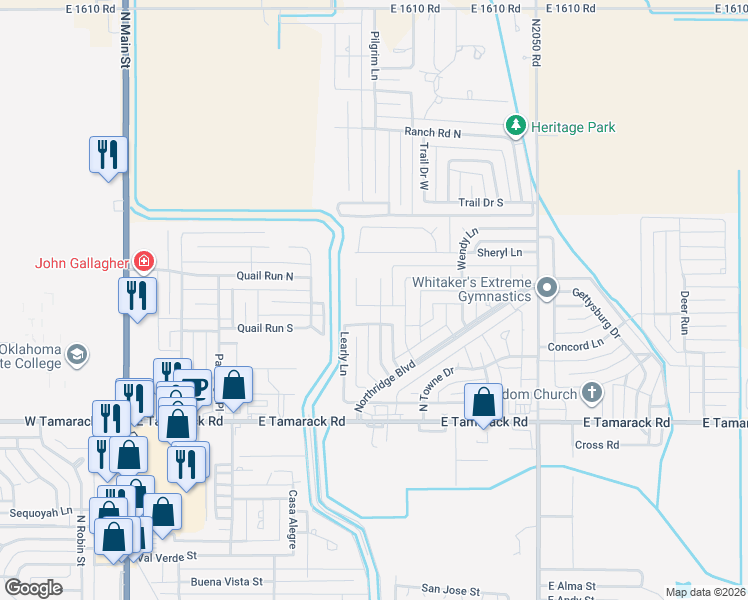 map of restaurants, bars, coffee shops, grocery stores, and more near 3101 Garrison Road in Altus