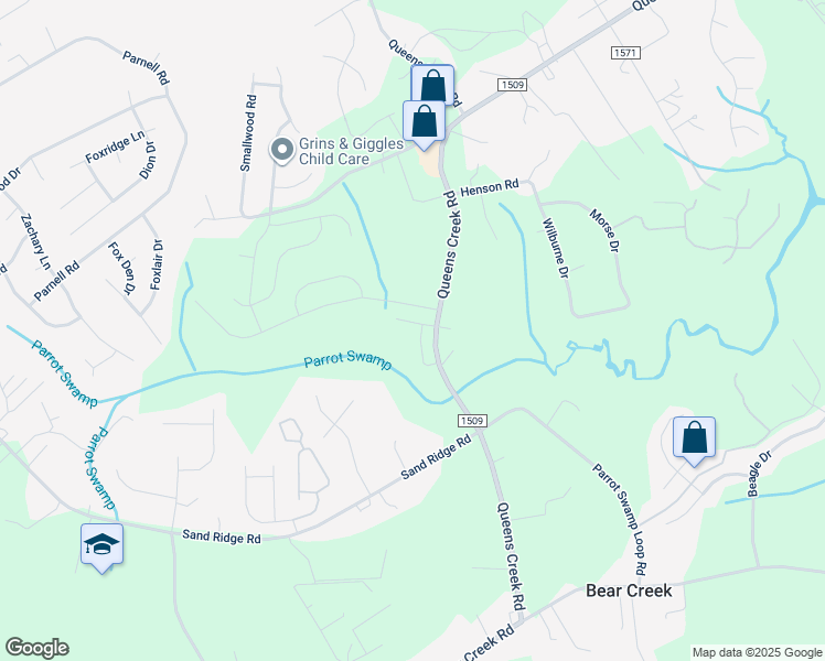 map of restaurants, bars, coffee shops, grocery stores, and more near 206 Toucan Way in Hubert