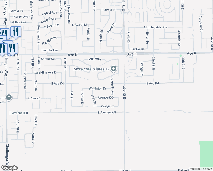 map of restaurants, bars, coffee shops, grocery stores, and more near 1745 Whitlatch Drive in Lancaster