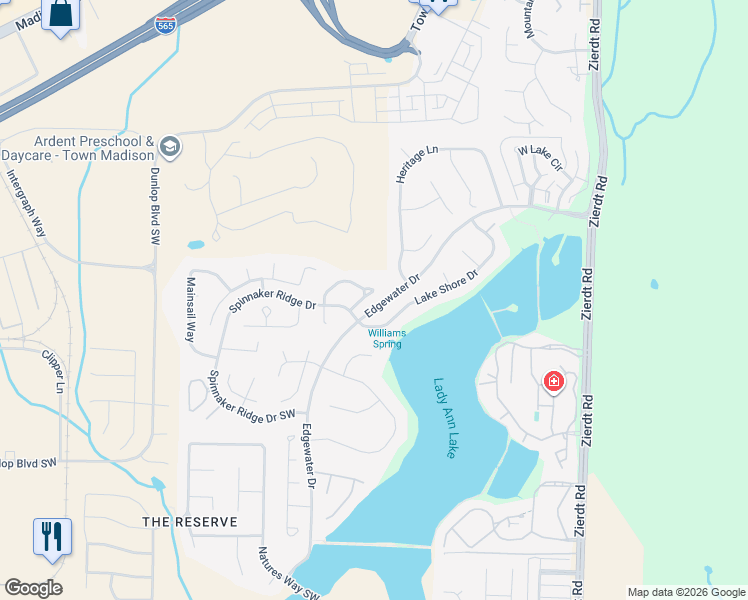 map of restaurants, bars, coffee shops, grocery stores, and more near 104 Spinnaker Circle in Madison