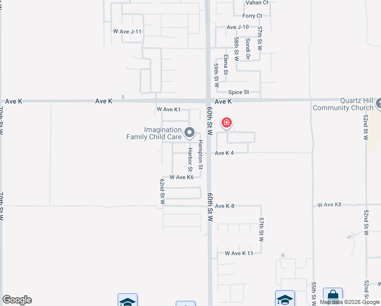 map of restaurants, bars, coffee shops, grocery stores, and more near Avenue K-4 in Lancaster