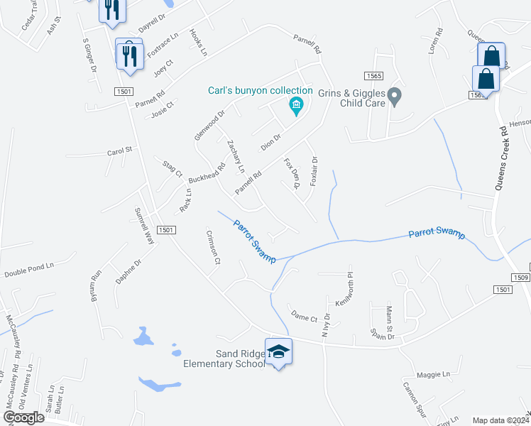 map of restaurants, bars, coffee shops, grocery stores, and more near 222 Glenwood Drive in Hubert
