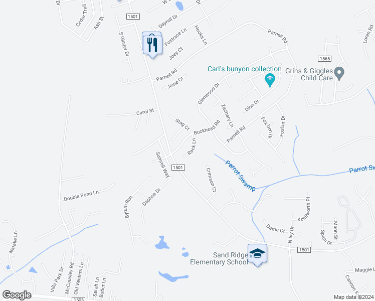 map of restaurants, bars, coffee shops, grocery stores, and more near 308 Rack Lane in Hubert