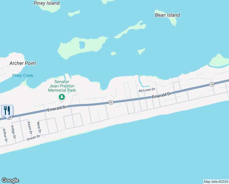 map of restaurants, bars, coffee shops, grocery stores, and more near 211 Old Cove Road in Emerald Isle