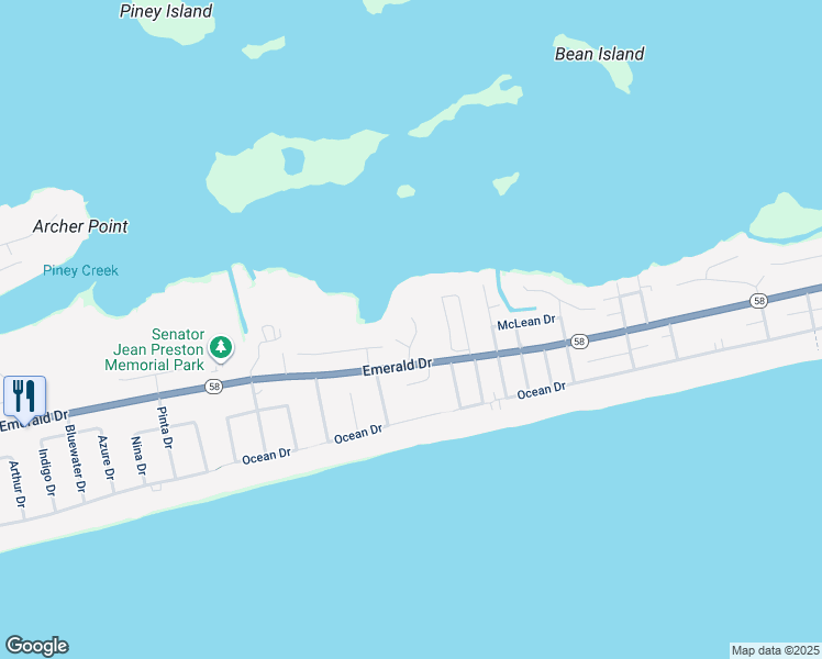 map of restaurants, bars, coffee shops, grocery stores, and more near 211 Old Cove Road in Emerald Isle