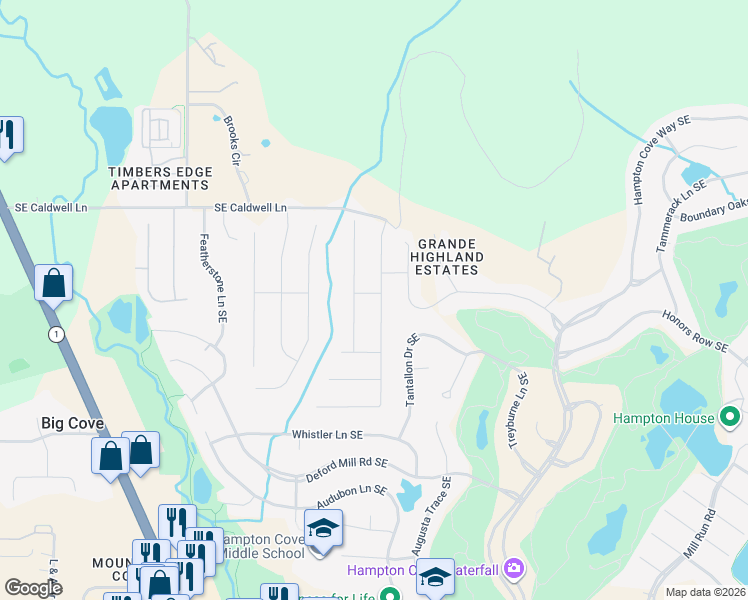 map of restaurants, bars, coffee shops, grocery stores, and more near 3041 Peevey Creek Lane in Owens Cross Roads