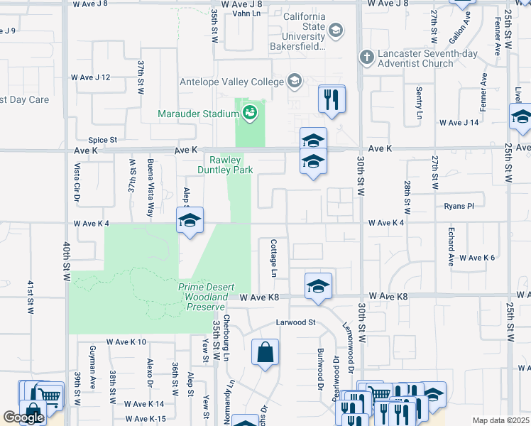 map of restaurants, bars, coffee shops, grocery stores, and more near 3238 Ryans Place in Lancaster