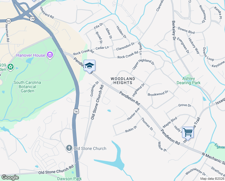 map of restaurants, bars, coffee shops, grocery stores, and more near 229 Pendleton Road in Clemson