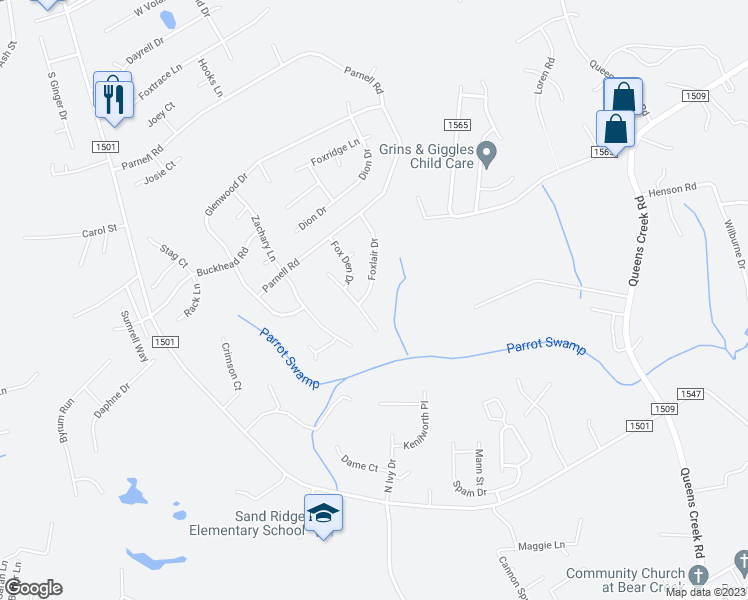 map of restaurants, bars, coffee shops, grocery stores, and more near 125 Foxlair Drive in Hubert