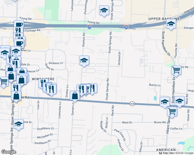 map of restaurants, bars, coffee shops, grocery stores, and more near 4726 Manchester Drive in Little Rock
