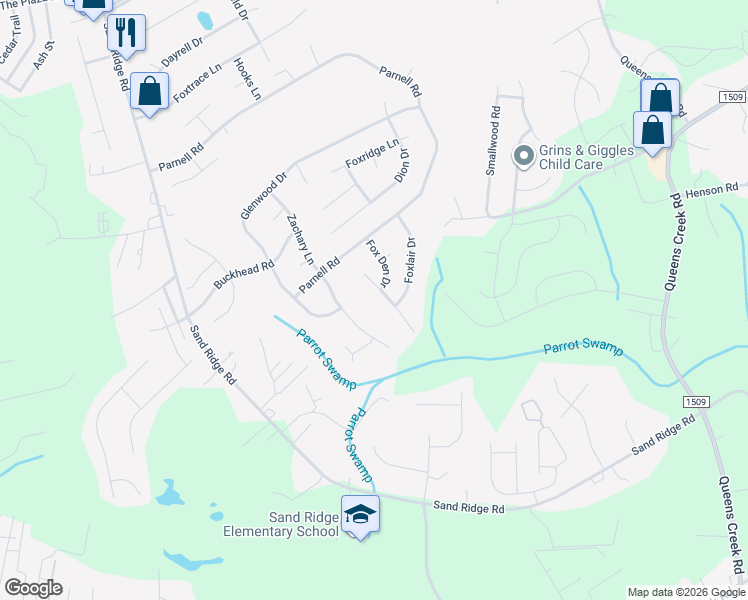 map of restaurants, bars, coffee shops, grocery stores, and more near 112 Fox Den Drive in Hubert