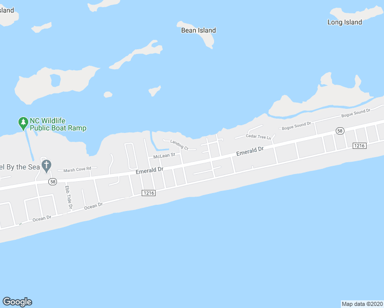 map of restaurants, bars, coffee shops, grocery stores, and more near 5711 Landing Court in Emerald Isle