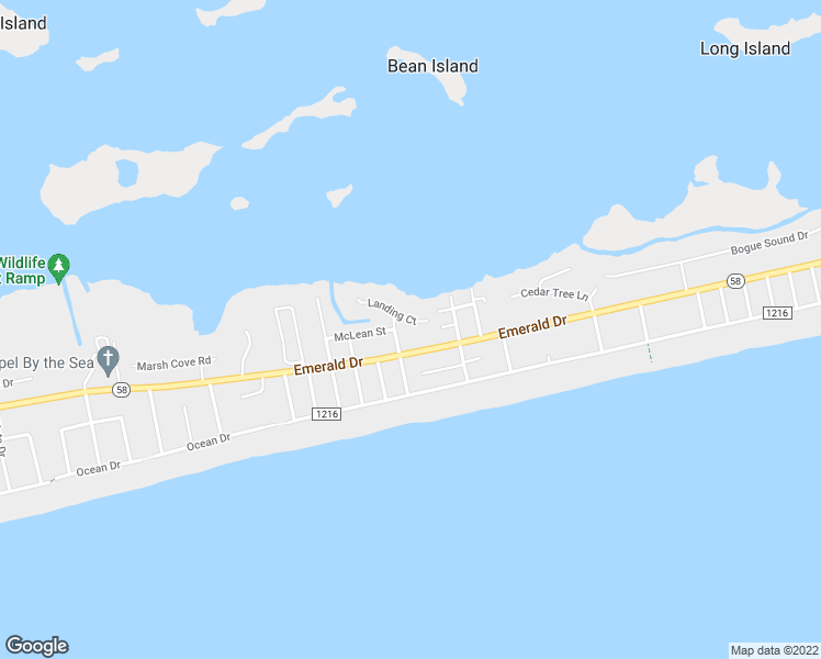 map of restaurants, bars, coffee shops, grocery stores, and more near 5713 Landing Court in Emerald Isle