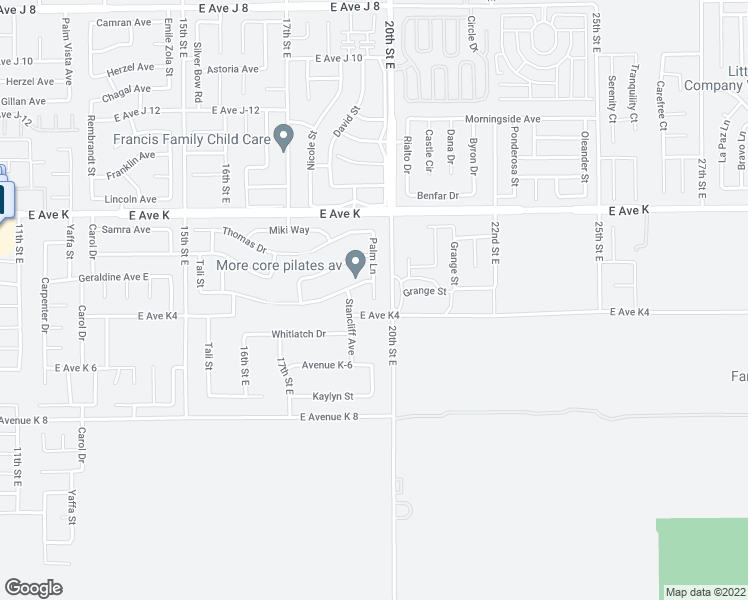 map of restaurants, bars, coffee shops, grocery stores, and more near 43304 Palm Ln in Lancaster