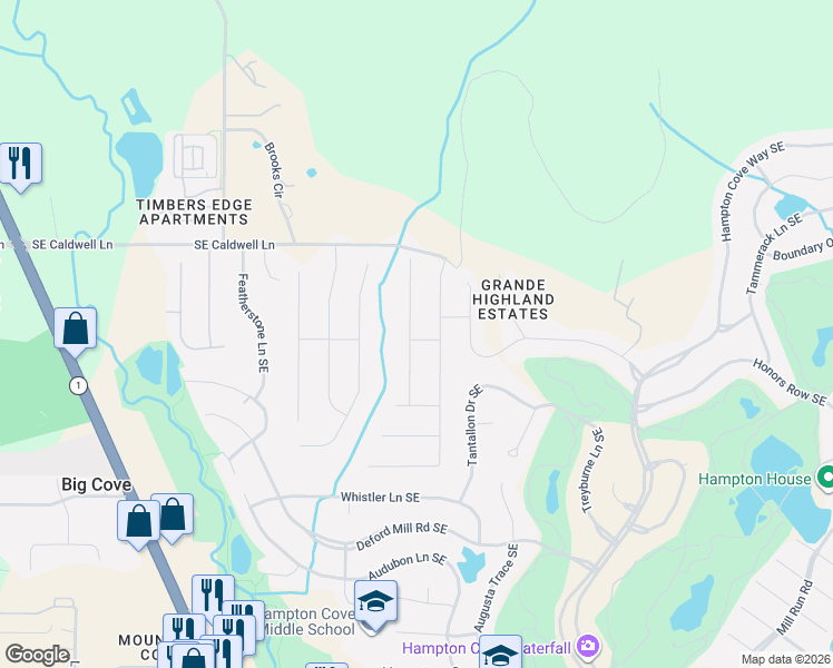 map of restaurants, bars, coffee shops, grocery stores, and more near 3023 Peevey Creek Lane in Owens Cross Roads