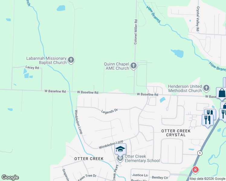 map of restaurants, bars, coffee shops, grocery stores, and more near 14416 West Baseline Road in Little Rock