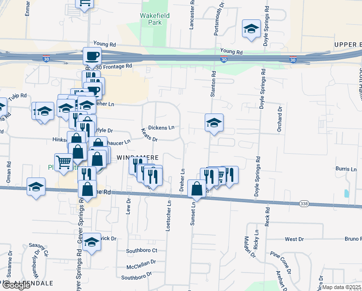 map of restaurants, bars, coffee shops, grocery stores, and more near 8406 Dreher Lane in Little Rock
