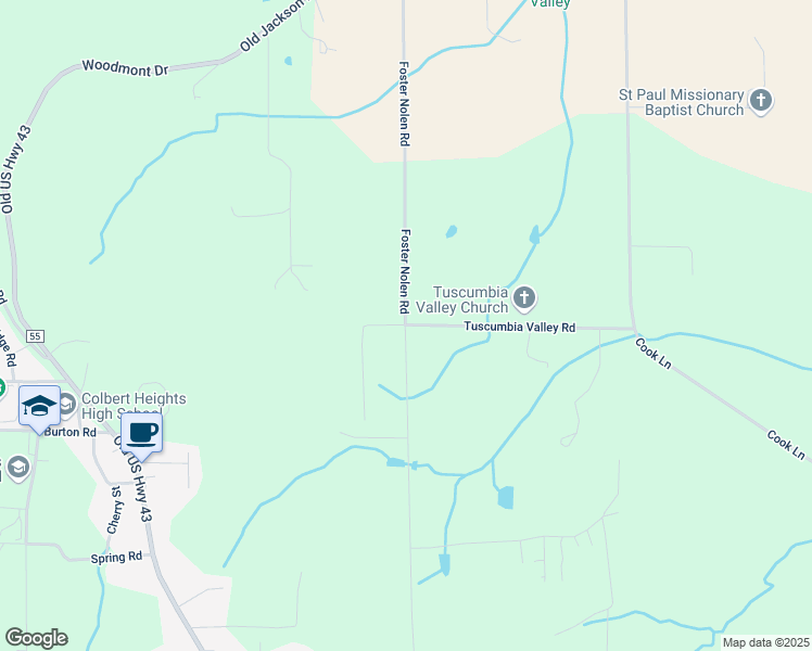 map of restaurants, bars, coffee shops, grocery stores, and more near 1405 Tuscumbia Valley Road in Tuscumbia