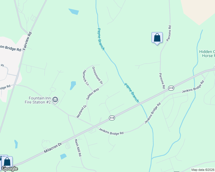 map of restaurants, bars, coffee shops, grocery stores, and more near 300 Selden Way in Fountain Inn