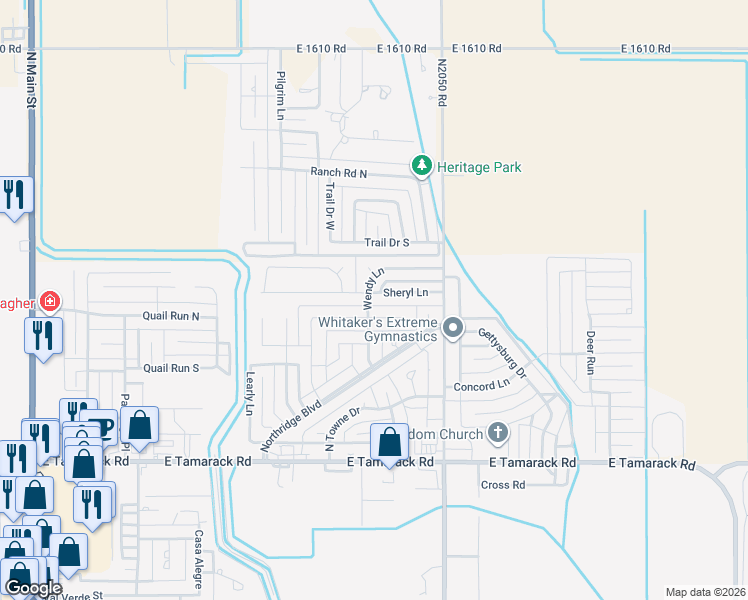 map of restaurants, bars, coffee shops, grocery stores, and more near 1016 Sheryl Lane in Altus