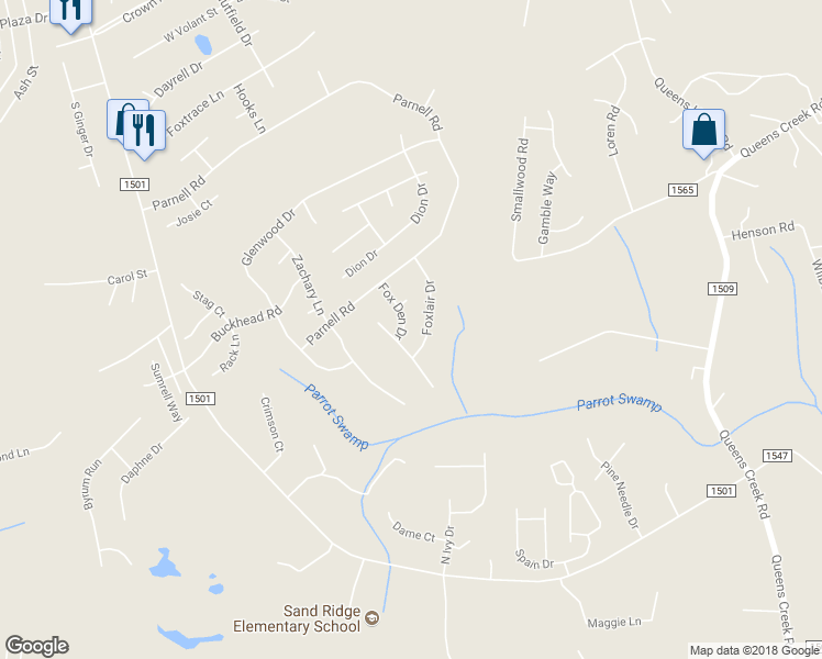 map of restaurants, bars, coffee shops, grocery stores, and more near 111 Fox Den Drive in Hubert
