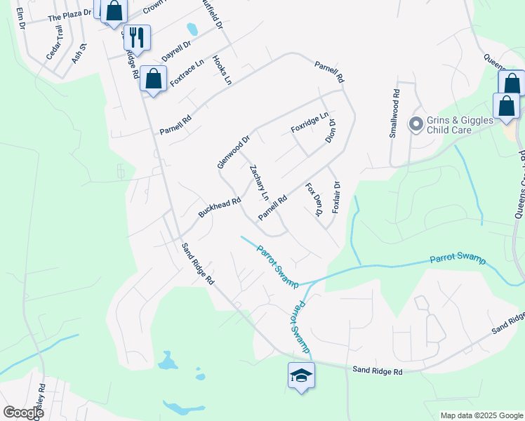 map of restaurants, bars, coffee shops, grocery stores, and more near 288 Parnell Road in Hubert