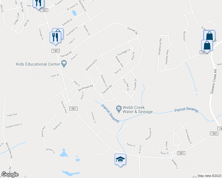 map of restaurants, bars, coffee shops, grocery stores, and more near 285 Parnell Road in Hubert