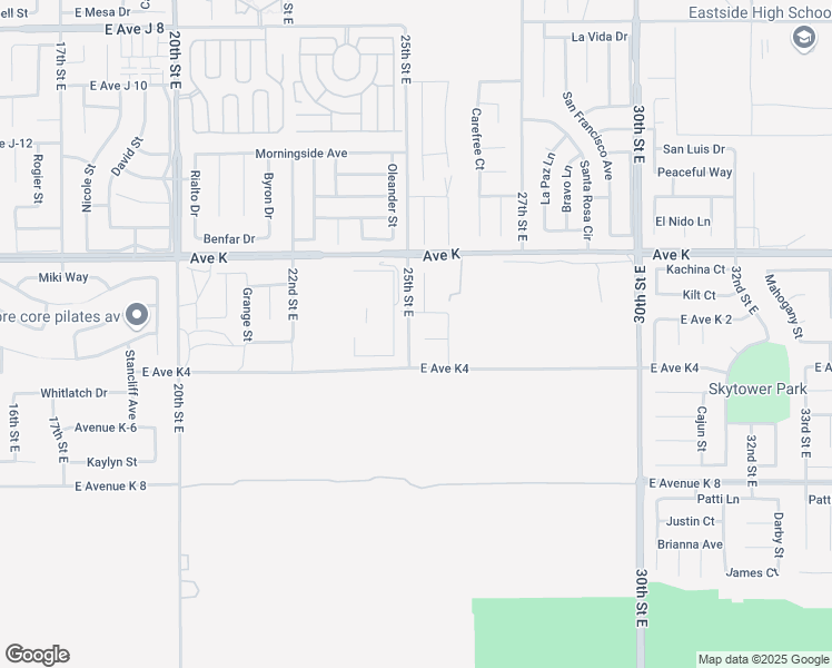 map of restaurants, bars, coffee shops, grocery stores, and more near 2513 East Avenue K 3 in Lancaster