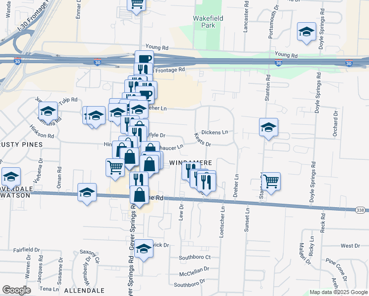 map of restaurants, bars, coffee shops, grocery stores, and more near 5609 Chaucer Lane in Little Rock