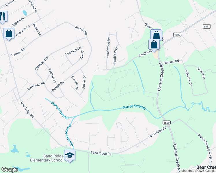 map of restaurants, bars, coffee shops, grocery stores, and more near 762 Queens Creek Road in Hubert