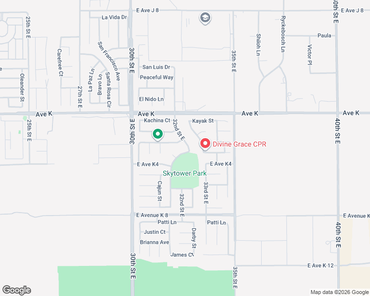 map of restaurants, bars, coffee shops, grocery stores, and more near 43425 32nd Street East in Lancaster