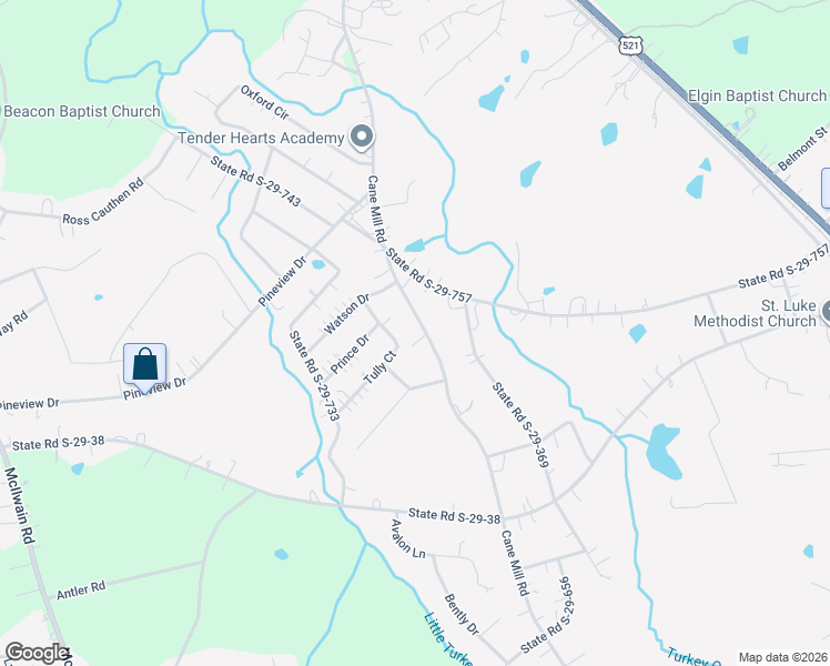 map of restaurants, bars, coffee shops, grocery stores, and more near 2498 Cane Mill Road in Lancaster