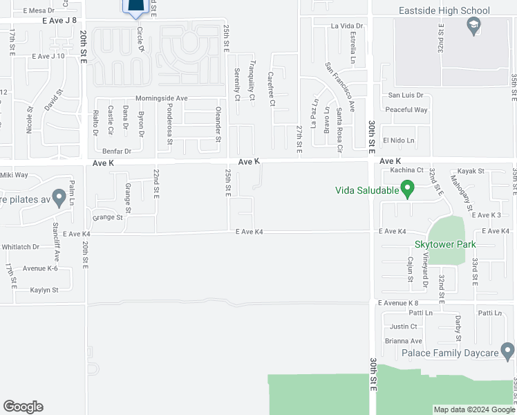 map of restaurants, bars, coffee shops, grocery stores, and more near 43444 Tranquility Court in Lancaster