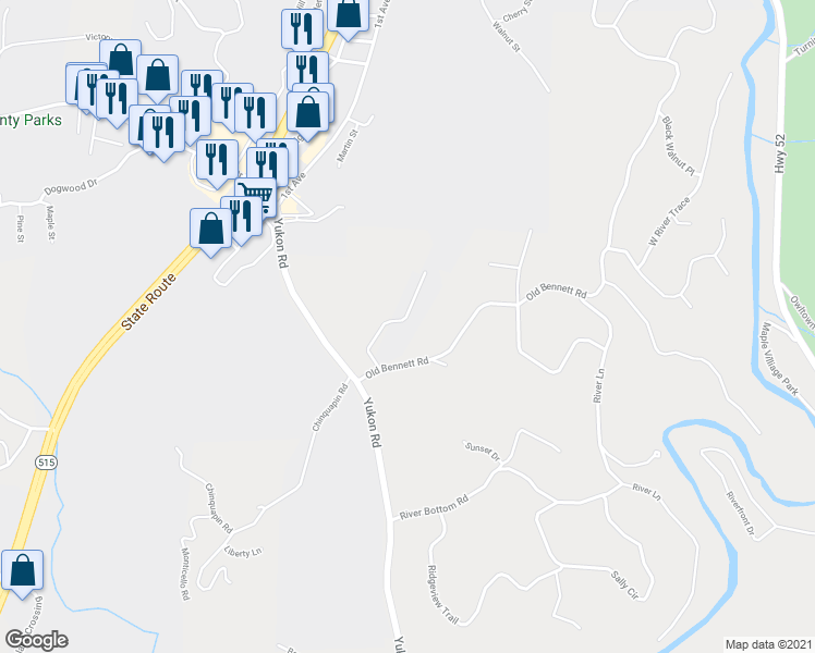 map of restaurants, bars, coffee shops, grocery stores, and more near 176 Ridgehaven Trail in Ellijay