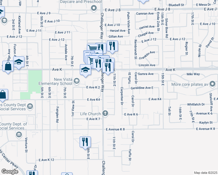 map of restaurants, bars, coffee shops, grocery stores, and more near 1023 Edie Way in Lancaster