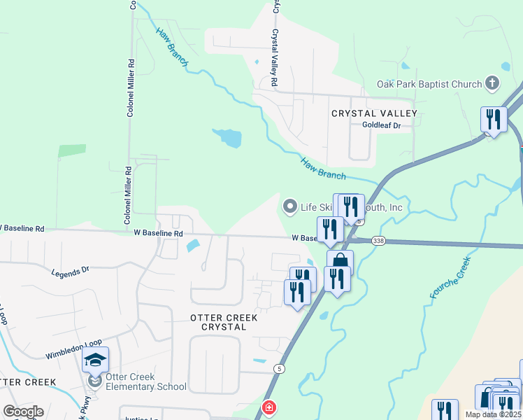 map of restaurants, bars, coffee shops, grocery stores, and more near 15 Southern Hills Circle in Little Rock