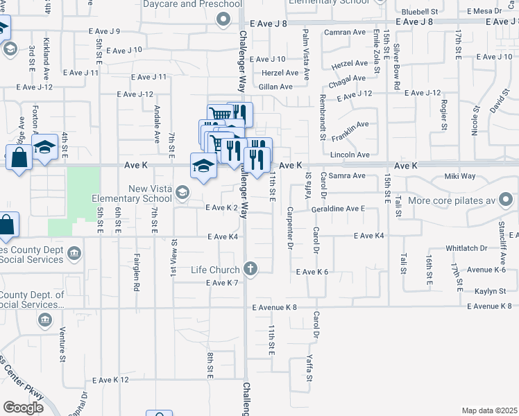 map of restaurants, bars, coffee shops, grocery stores, and more near 1023 Edie Way in Lancaster