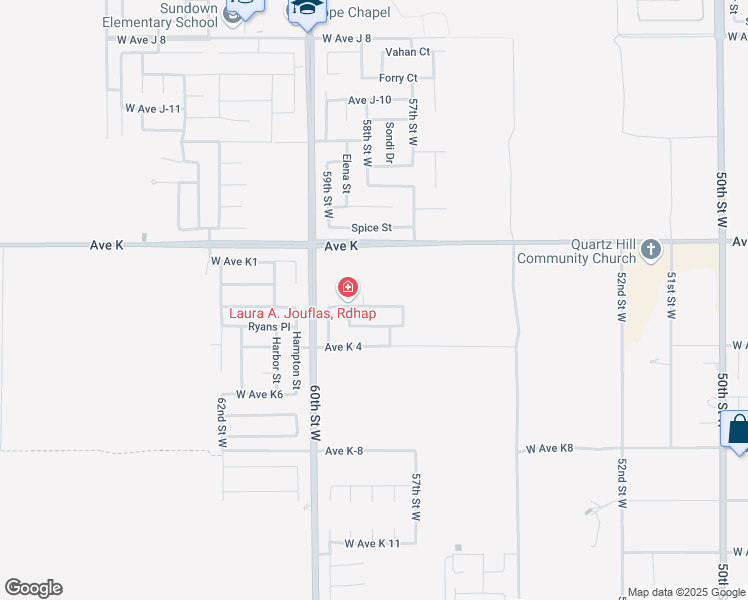 map of restaurants, bars, coffee shops, grocery stores, and more near 5765 West Avenue K-2 in Lancaster