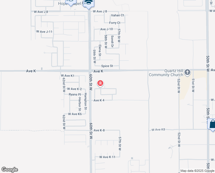 map of restaurants, bars, coffee shops, grocery stores, and more near 5765 West Avenue K-2 in Lancaster