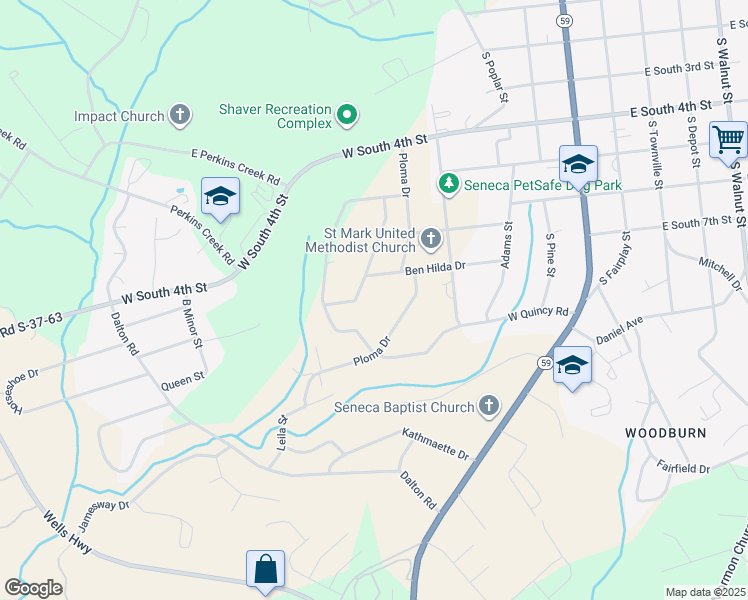map of restaurants, bars, coffee shops, grocery stores, and more near 615 Pinecrest Drive in Seneca