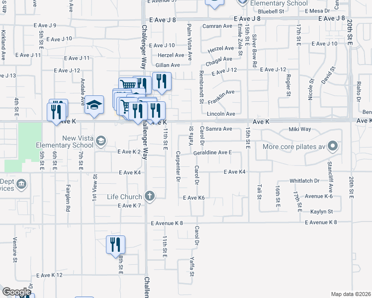 map of restaurants, bars, coffee shops, grocery stores, and more near 1133 Geraldine Avenue East in Lancaster