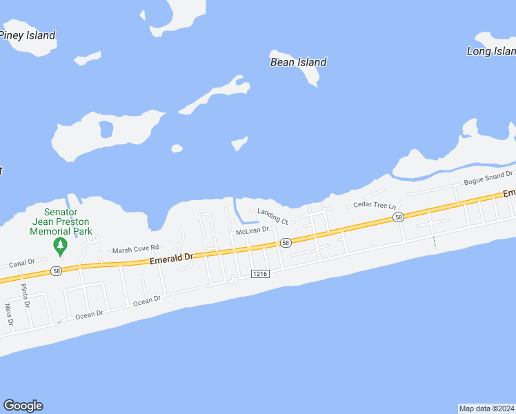 map of restaurants, bars, coffee shops, grocery stores, and more near 5808 Landing Court in Emerald Isle