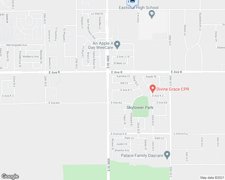 map of restaurants, bars, coffee shops, grocery stores, and more near East Avenue K 2 in Lancaster