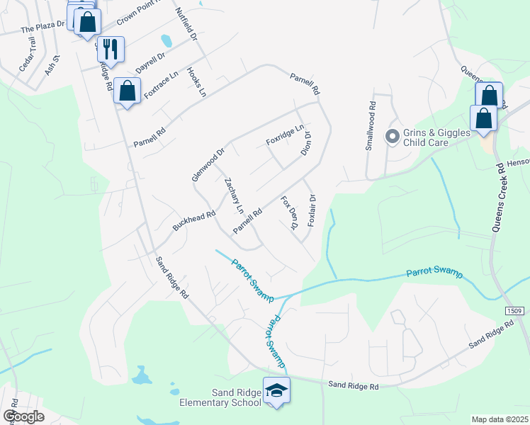 map of restaurants, bars, coffee shops, grocery stores, and more near 279 Parnell Road in Hubert