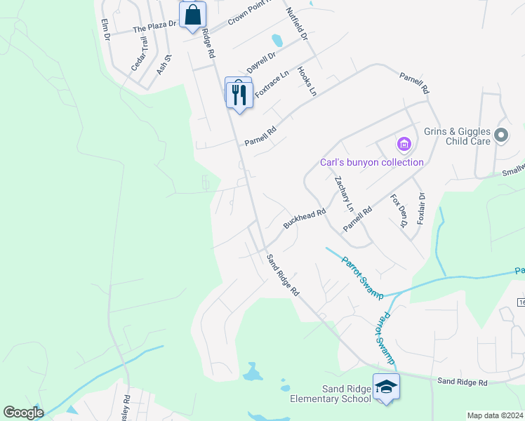 map of restaurants, bars, coffee shops, grocery stores, and more near 102 Reese Lane in Hubert