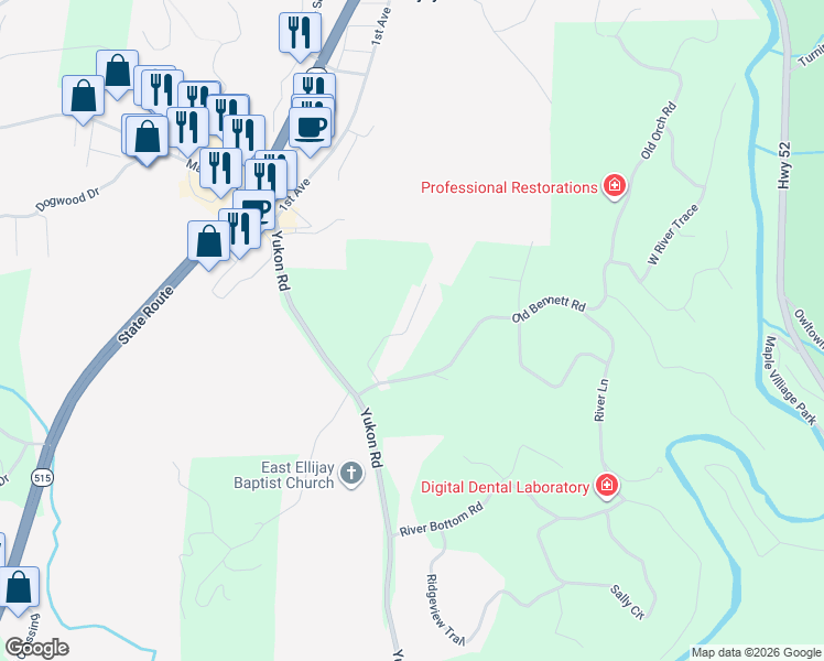 map of restaurants, bars, coffee shops, grocery stores, and more near 176 Ridgehaven Trail in Ellijay