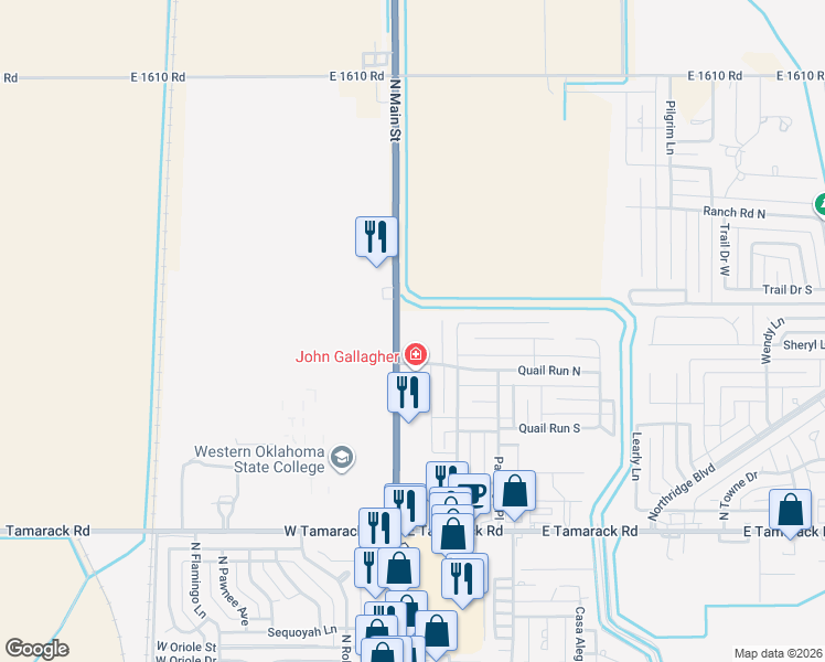 map of restaurants, bars, coffee shops, grocery stores, and more near 3229 Continental Drive in Altus